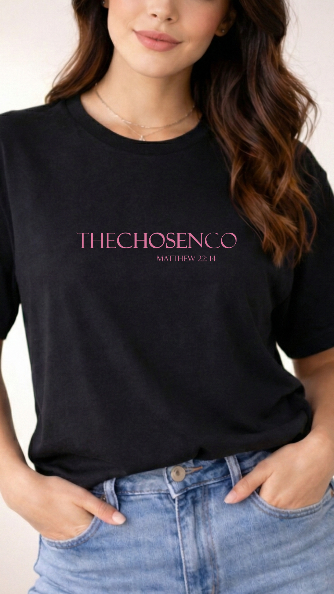 The Chosen Co Christian Tee — Matthew 22:14 Pink Faith Shirt